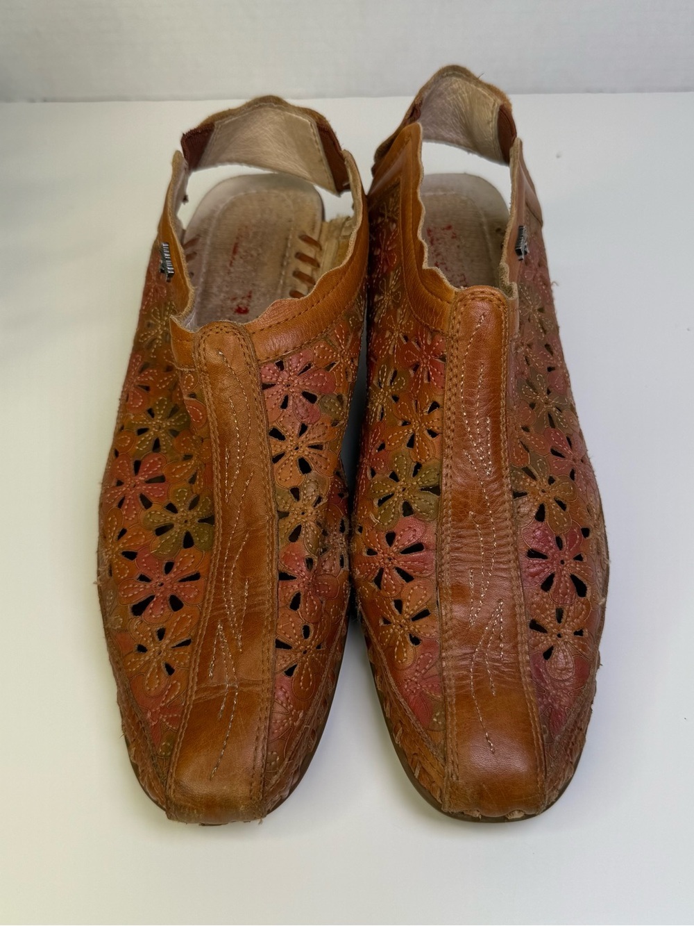 Pikolinos Romana Multitone Floral Leather Cut Out Brown Slip On Mules Size 38 - Picture 4 of 16